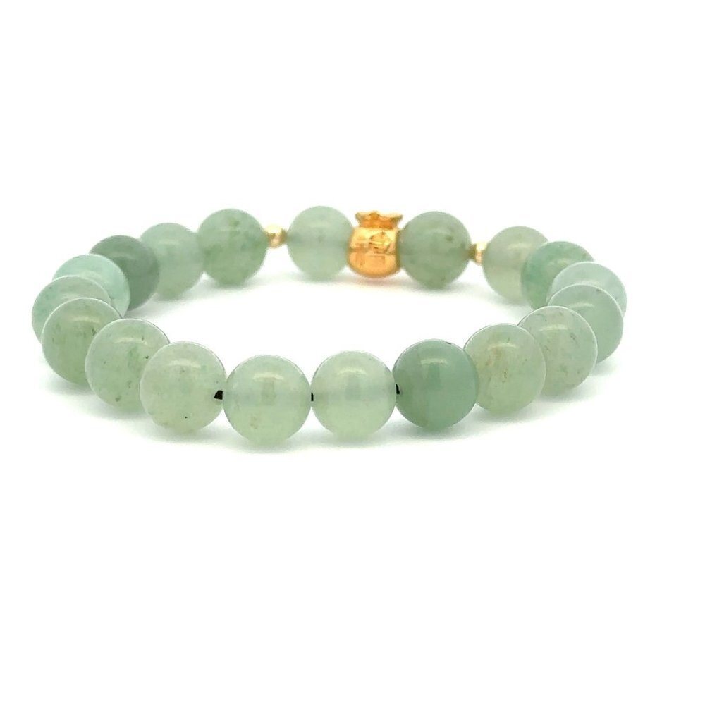 18K Gold Money Bag Lucky Charm Beads Bracelet Gemstones Aventurine 8mm - Picture 3 of 9